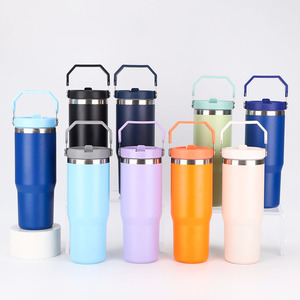Bouteille isotherme en acier inoxydable de 30 oz avec couvercle à clapet et paille, anti-fuite, pour garder les boissons froides et glacées - Vente en gros - Product Image 2