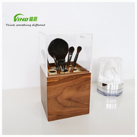 Kotak Mewah Walnut Kuningan Berkualitas Tinggi dengan Casing Akrilik Anti Debu untuk Penyimpanan/Pajangan Kuas Makeup Buatan Tangan Hadiah Terbaik