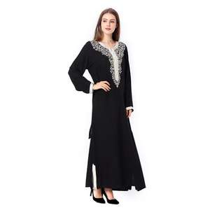 Abaya clásico 2024 Popular Oriente Medio cuello redondo ABAYA manga larga vestido de adoración musulmán bordado vestido de encaje vestido femenino árabe Abaya - Product Image 3