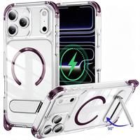 Coque de téléphone antichoc magnétique avec béquille métallique et cordon détachable, coins renforcés pour iPhone 18 17 16 ProMax, coque de protection transparente