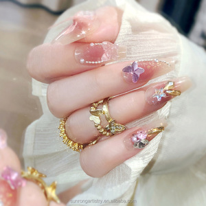 Faux ongles artificiels mignons et doux, faux ongles artificiels pour les doigts, <span class=keywords><strong>rouge</strong></span> et blanc, nœud fait à la main, ongles à presser pour l'été - Product Image 1