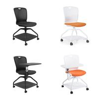 Chaise de formation multifonction avec tablette rabattable, siège perforé blanc, base roulante, pour salle de classe et salle de réunion