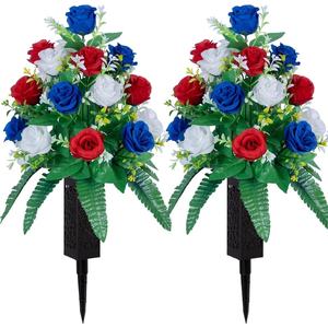 2 Ensembles de Roses <span class=keywords><strong>Artificielles</strong></span> <span class=keywords><strong>pour</strong></span> Cimetière, Décorations de Tombes, 2 Vases Hauts de 18 Pouces, <span class=keywords><strong>Fleurs</strong></span> Funéraires Extérieures Réalistes <span class=keywords><strong>pour</strong></span> Thanksgiving - Product Image 3