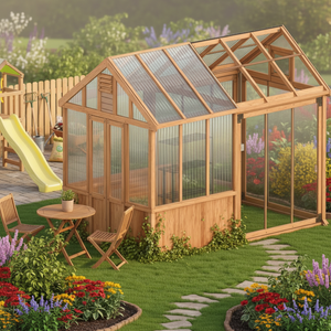 Serra Moderna Ecologica con Telaio in Cedro e Ventilazione sul Tetto per Giardinaggio all'Aperto - Product Image 1