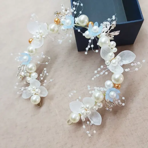 Crystal Headpiece Hair Jewelry Hand Braided Bridal Headband Pearl Flower Hair Accessories