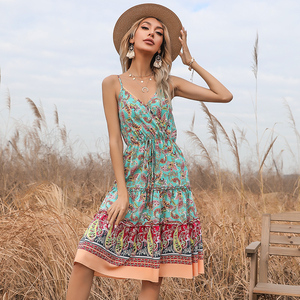 Vestido Casual de Verano 2025 al por Mayor, Vestido Halter sin Espalda, Ropa de Mujer, Vestidos de Playa Sexys con Estampado Floral para Damas - Product Image 4