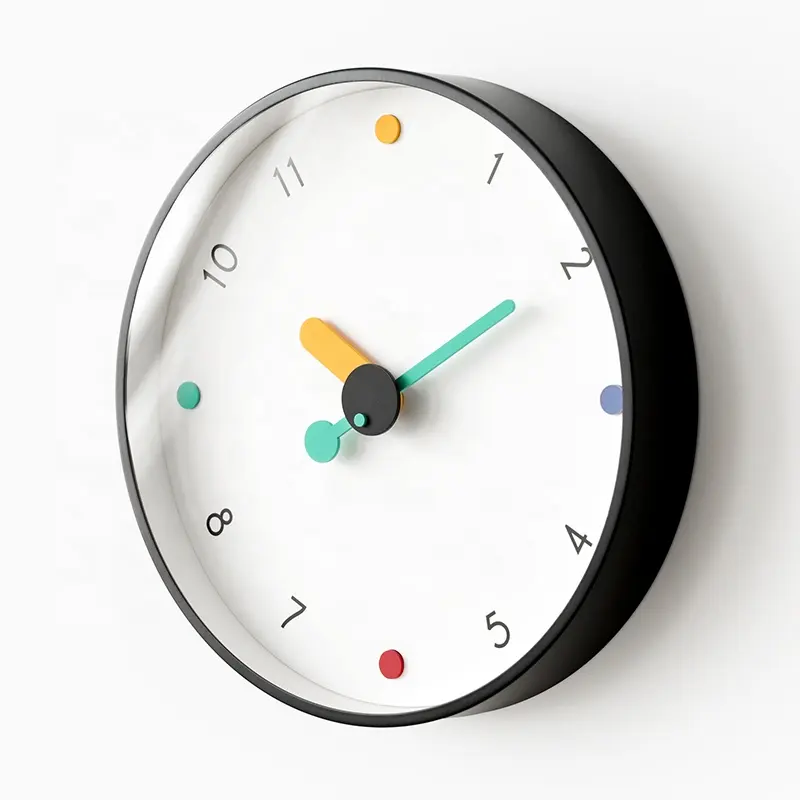 Mandelda relógio de parede com pontos coloridos, relógio de quartzo de luxo leve com moldura de vidro, moderno, para decoração de home office