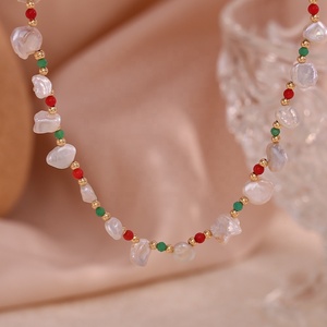 Collar de Perlas de Agua Dulce Naturales Vintage Hecho a Mano, Cadena de Cuentas Coloridas de Acero Inoxidable Chapado en Oro de 18K, Collar para Niños - Product Image 1