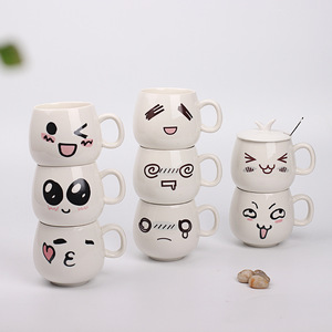 Creativo simpatico cartone animato espressione facciale tazza da caffè in ceramica nordica con Logo bicchieri per latte d'acqua con coperchio - Product Image 4