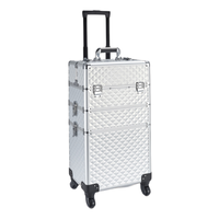 Trolley de Salon Professionnel en Aluminium à 4 Roues, Grand Organisateur de Maquillage Écologique et Durable pour Usage Commercial