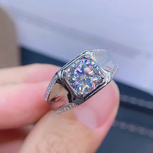 Chasau Round Simulation <strong>Moissanite</strong> Diamond PT950 Plated Copper 8.0mm <strong>Men</strong> Adjustable Mans Finger <strong>Rings</strong> for <strong>Men</strong> - Product Image 5