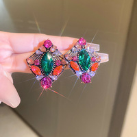 Boucles d'oreilles pendantes géométriques vintage pour femmes, fleurs colorées en strass et cristal, bijoux fantaisie géométriques