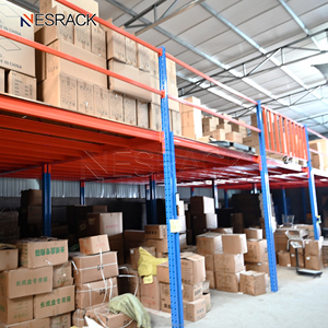 פלטפורמת עבודה משומשת במחסן, מדף גלריה בהתאמה אישית, פלטפורמת אחסון רב-מפלסית מפלדה כבדה. - Product Image 1