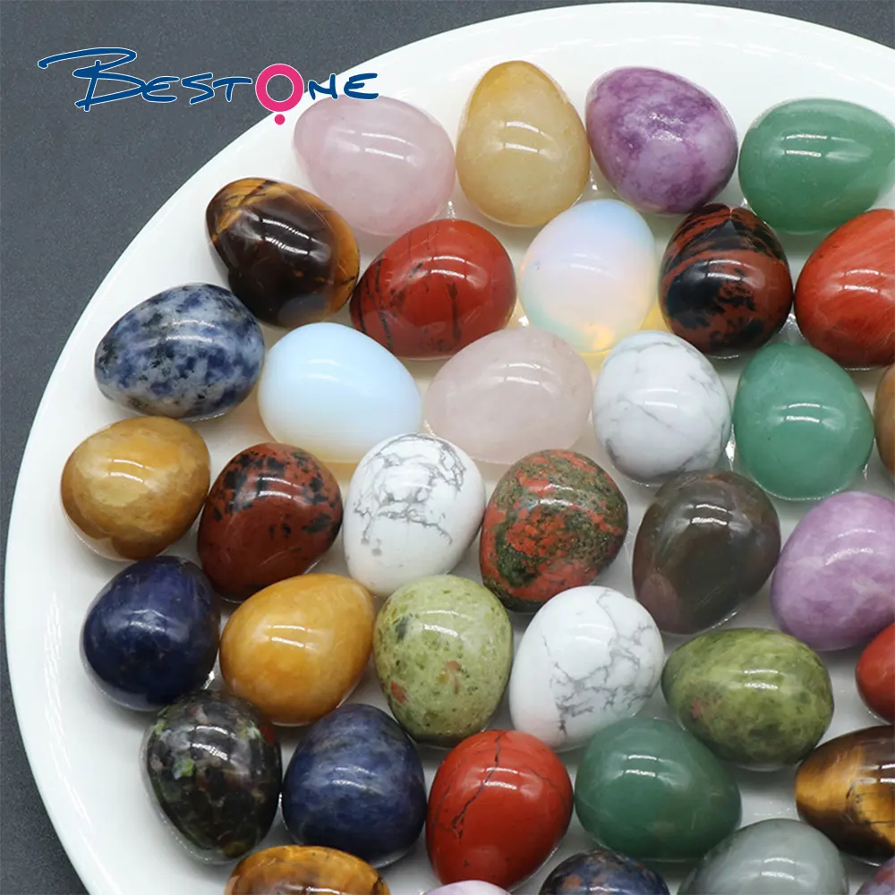 Personalizado al por mayor pequeño huevo roca pulido huevo en forma de piedra preciosa 20mm 30mm cristal pequeño huevo cuentas piedra decoración del hogar