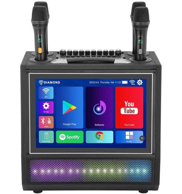 Karaoke Machine with Lyrics Display Screen Portable Bluetooth Speaker with 2 Rechargeable Mics