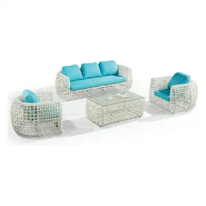 Bulk sell Hand weave Wicker Furniture with feed fold Coffee bar section sofa white outdoor Furniture set