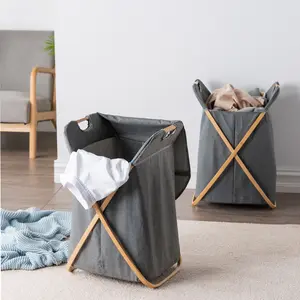 OKSQW竹洗衣篮窄条脏衣服篮，超薄高便携，卧室办公储物篮