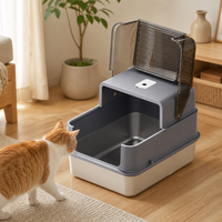 Bac à litière pour chat avec couvercle pliable et pelle, semi-fermé, anti-éclaboussures, pour chats de petite et moyenne taille