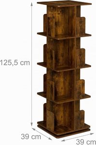 Libreria Girevole a 360 Gradi con 4 <span class=keywords><strong>Ripiani</strong></span> e <span class=keywords><strong>Divisori</strong></span> Anti-Caduta, Finitura in MDF Marrone Rustico - Product Image 5