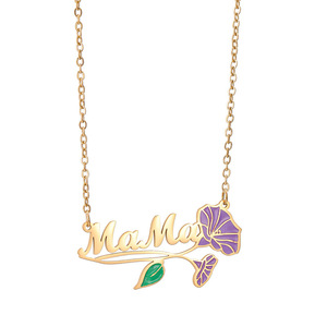   Personalisierte DIY Dezember-Geburtsblumen Namenskette aus Edelstahl mit Buntem Blumenmuster und Verstellbarer Halskette - Product Image 1