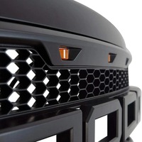 F250 1999-2004 Grille de pare-chocs avant en ABS noir Style Raptor avec lettres et lumières LED Grille de calandre en nid d'abeille pour Ford