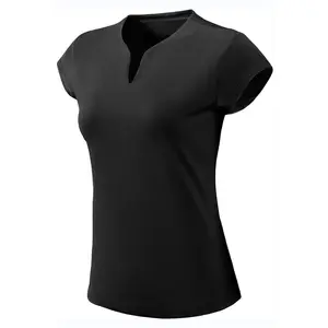 Design personalizzato con scollo a v confortevole quick dry sports tessuti leggeri golf fitness t-shirt da donna tennis