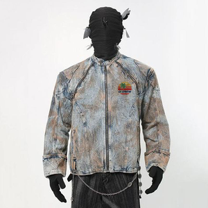 Veste en jean vintage Y2K pour homme DiZNEW, effet délavé et peinture éclaboussée, col montant, fermeture éclair, style <span class=keywords><strong>moto</strong></span> streetwear, vente en gros - Product Image 1