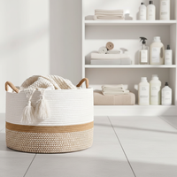 Panier à linge sale en corde de coton tressée, écologique, naturel, sain, multifonctionnel, simplicité moderne, gain de place, avec poignée