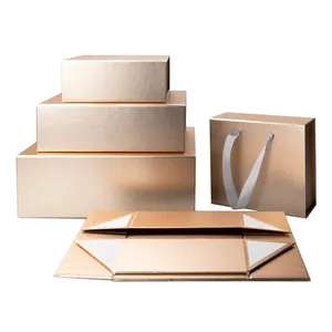 Custom Printed Luxury Gold Packaging Gift Box Clamshell Magnetic Foldable Gift Boxes With Ribbon