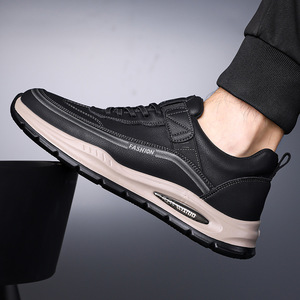 Chaussures en cuir décontractées et sportives pour hommes, à semelle épaisse, style chunky, pour les loisirs, noir kaki - Product Image 3