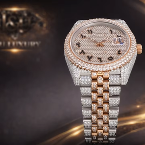 Reloj de pulsera automático para hombre, estilo Hip Hop, con esfera árabe bicolor, chapado en oro y plata, con diamantes incrustados. - Product Image 1