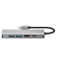 Base de Conexión USB Portátil de 5 Puertos con USB 3.0 + USB 2.0 + HDTV + RJ45 + PD y Adaptador Hub 5 en 1 Tipo-C, Hub USB 3.0 para Laptop