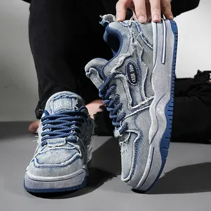 Chaussures de skate décontractées unisexes rétro, baskets plateforme punk hip-hop, baskets en denim délavé pour hommes - Product Image 2
