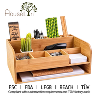 Organisateur de bureau multi-compartiments en bambou, support de rangement pour fournitures de bureau, pour stylos, notes et accessoires de papeterie