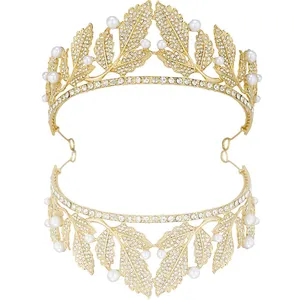 Baroque Leaf Cornas De Reinas Accessories Feme 17cm Tiaras And Crowns Wedding Tiara Bridal Crown Alloy Diamond Tiara