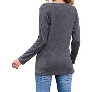 Custom <b>Womens</b> Casual Long Sleeve Tunic <b>Top</b> Round Neck Button Side Basic Tee Shirt for Everyday Wear - Product Image 5