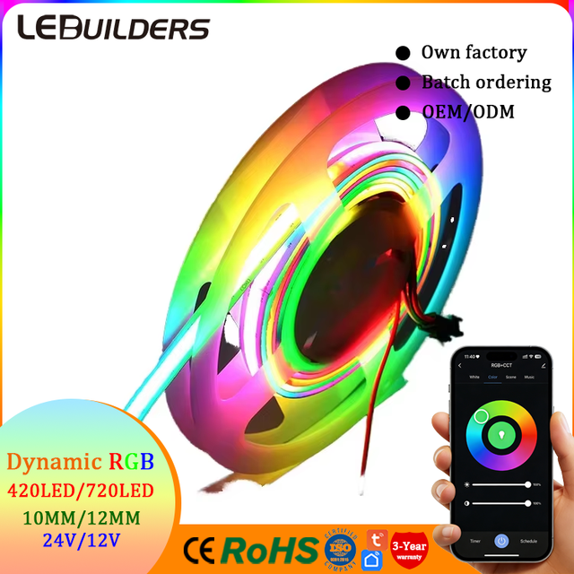 Dream Color RGBW Cob LED Strip Light Addressable DC12V/24V Flexible RGBIC Cuttable App Voice Control 420LEDs/m IP20/IP65-IP68