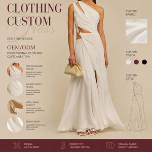 Vestido Maxi de Lujo Personalizado OEM para Banquete, Asimétrico de un Hombro, con Cintura Fruncida, Abertura y Anillo Metálico para Mujer - Product Image 1