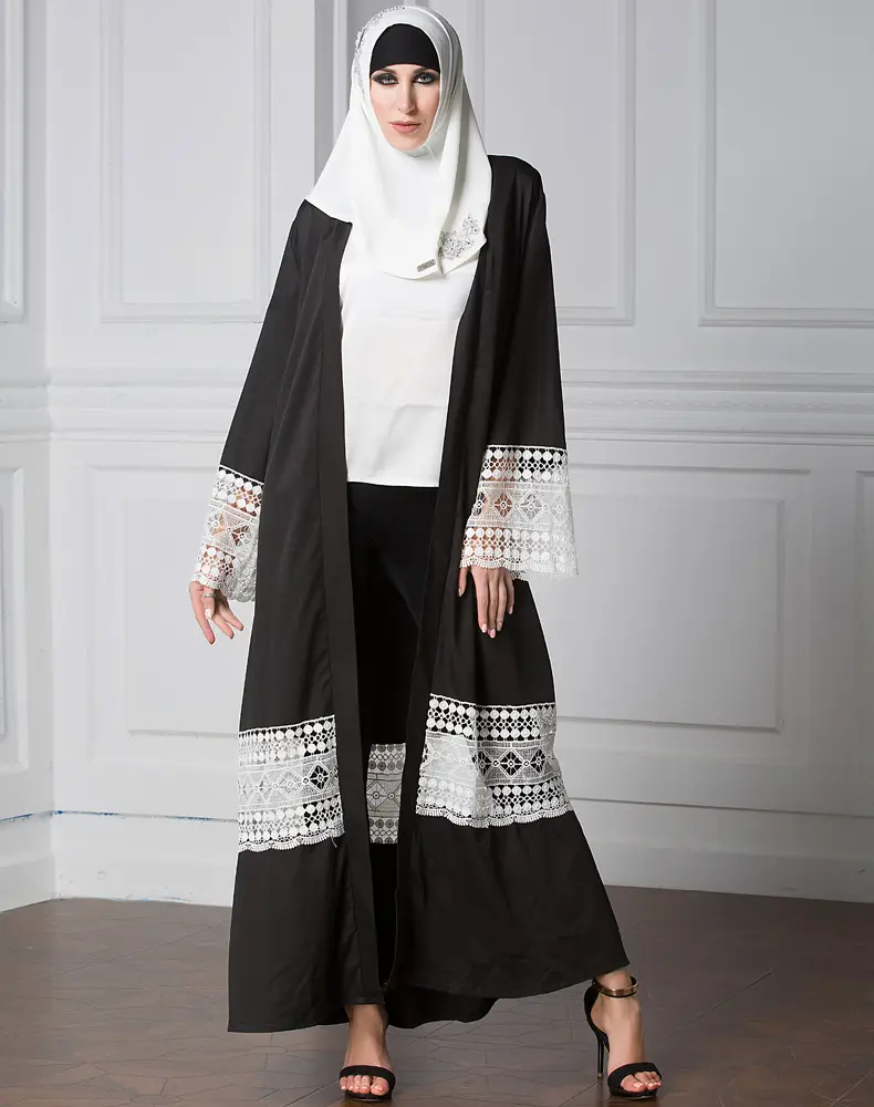 Vestuário islâmico Abaya Turca Kimono Com Projeto Do Bordado Chiffon Engrossado cor Preta Em Dubai