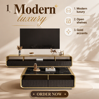 Ensemble meuble TV et table basse de style italien de luxe, moderne, minimaliste du milieu du siècle, pour salon de villa, en dalle de granit et MDF écologique