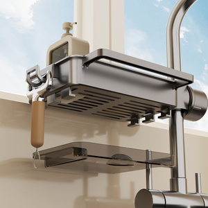 ชั้นวางของติดผนังแบบไม่ต้องเจาะ สองชั้น วัสดุพลาสติก สำหรับห้องน้ำ ห้องครัว จัดเก็บอุปกรณ์บนโต๊ะอาหาร - Product Image 4