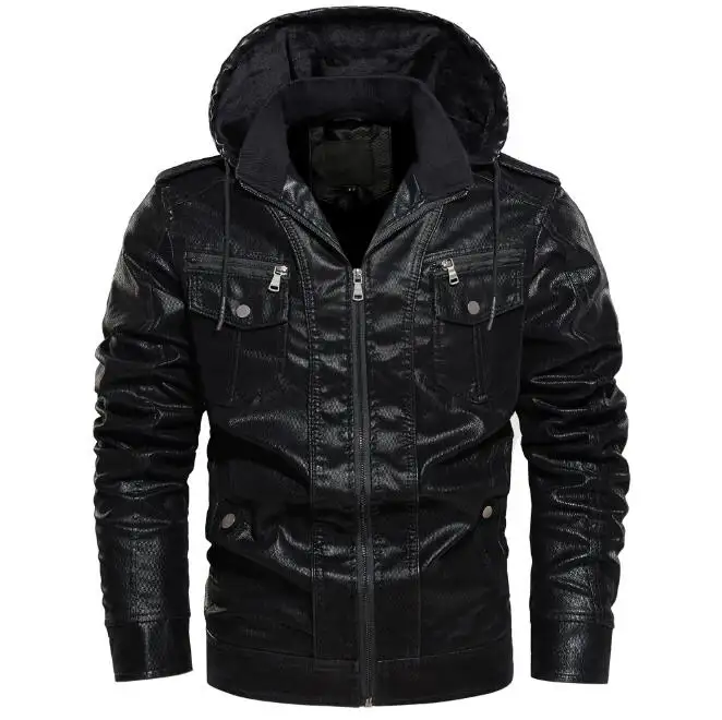 Модная куртка из искусственной кожи, мужской мотоциклетный костюм, мужская новая кожаная куртка с капюшоном и бархатная стильная и универсальная куртка