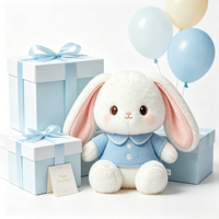 Boneka kelinci telinga jatuh yang aman untuk kulit, estetis, dan lucu, dengan pakaian kerah khusus, mainan kelinci lembut untuk dekorasi estetis kamar bayi.