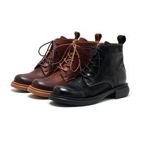 Bottines mi-mollet en daim mat pour femmes, à lacets, bout bruni, avec doublure en cuir véritable, semelle extérieure en caoutchouc confortable et respirante