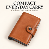 Portefeuille compact anti-RFID avec porte-cartes pop-up, étui en aluminium, fermeture à pression, 2 emplacements supplémentaires pour cartes, poche pour billets, pour hommes et femmes