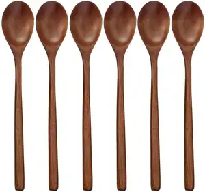 Wooden Spoons 6 Pieces 9 Inch Wood Soup Spoons For Eating Mixing Stirring Long Handle Spoon With Japanese Style Kitchen Utensi