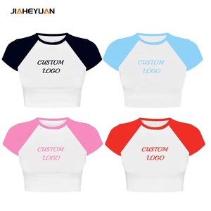 Custom Soccer Fan Zone Womens Crop <strong>Top</strong> T-Shirts Wholesale High Quality Sexy Slim Fit Color Block Crewneck Tee Shirt for Women - Product Image 3