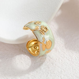 G4838 Großhandel Edelstahl Blumenförmiger Tropföl-Öffnungsring Geschenk für Damenschmuck Emaille Blumenringe - Product Image 5