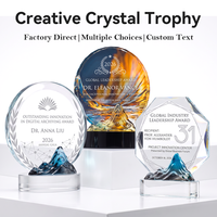 Trophée en cristal octogonal tournesol, grande surface de gravure, sculpture 3D Montagne Bleue, récompense pour reconnaissance des employés, vente chaude