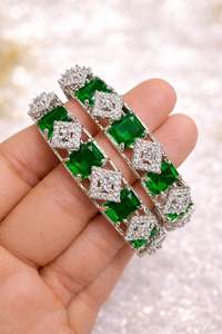 Classic Silver Plated Brass American Diamond Ethnic Imitation Pearl <b>Bangles</b> for Women's Wedding Occasion - Product Image 6